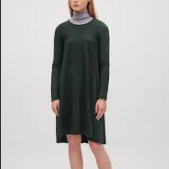 COS Moss Green Wool and Jersey Contrast Trapeze Tunic Dress - Size Medium - Picture 3 of 11
